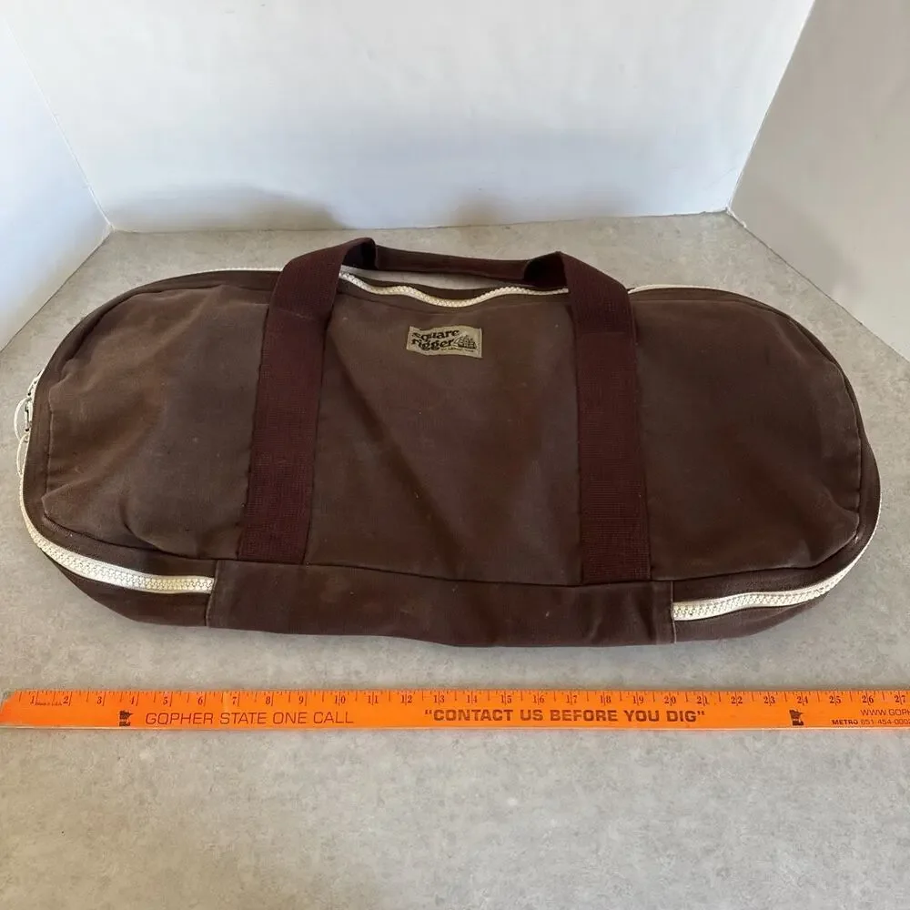 Vintage Lands End Square Rigger Canvas Bag Brown Handles 25x13x4” Camping Hiking